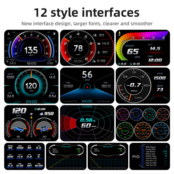 Head-Up Display with RPM, Turbo Boost and Fault Alerts, Plugs Into OBD Port