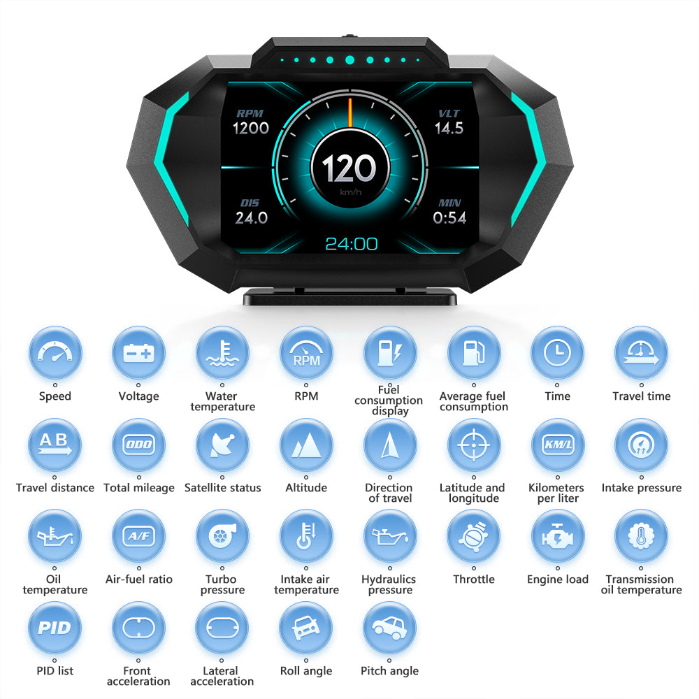 Head-Up Display with RPM, Turbo Boost and Fault Alerts, Plugs Into OBD Port