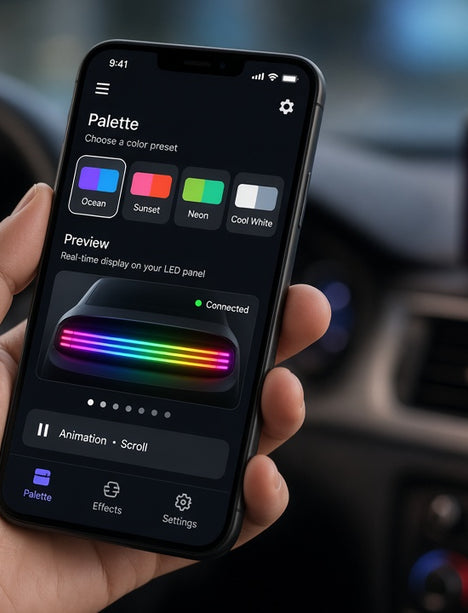 StareGang Bluetooth app controlling car LED display